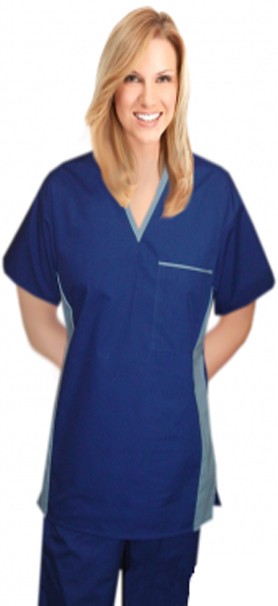 Poplin Scrub top 1 pocket v-neck half sleeve matching style solid unisex (65% Polyester, 35% Cotton)