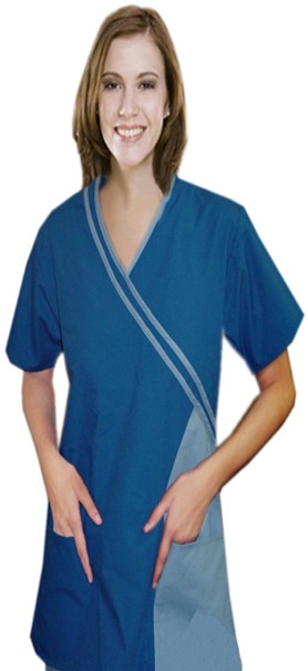 Poplin Top 2 pocket half sleeve double cross piping (65% Polyester, 35% Cotton)