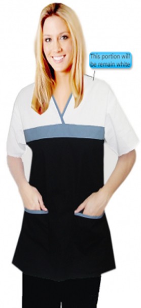 Poplin Top 2 pocket half sleeve empire wrap style in solid (65% Polyester, 35% Cotton)