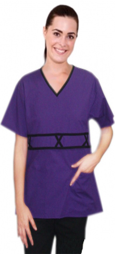 Poplin Top 2 pocket v-neck half sleeve double piping 3 cross style (65% Polyester, 35% Cotton)