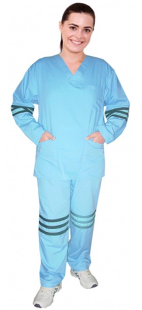 Microfiber stripes style ladies v-neck 5 pocket set full sleeve (3 pocket top and 2 pocket pant) (100% POLYESTER) 