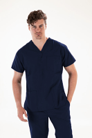 Microfiber Stretch Scrub set 6 pocket solid unisex half sleeve (3 pocket top 3 pocket pant)  in (97% POLYESTER, 3% SPANDEX)