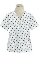 Green Square print Top v neck 2 pocket half sleeves in POPLIN FABRIC (65% POLYESTER, 35% COTTON)