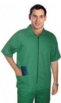 Microfiber Barber set with collar 6 pockets half sleeve (jacket 3 pocket with Zip and bottom 3 pocket unisex ) 100% Polyester fabric