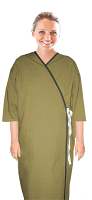 Microfiber patient gown front open half sleeve with matchng piping tie-able, Sizes XS-9X (100% Polyester)