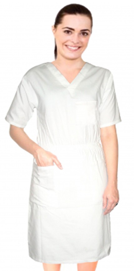 Microfiber Stretch Nursing dress half sleeve elastic waist v neck with 3 front pockets below knee length (97% Polyester,3% Spandex)