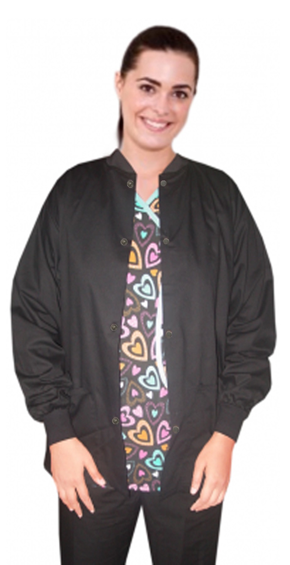 Microfiber Stretch Jacket 2 pocket solid unisex full sleeve with rib at neck and sleeves with snap button in 97% polyester, 3% spandex