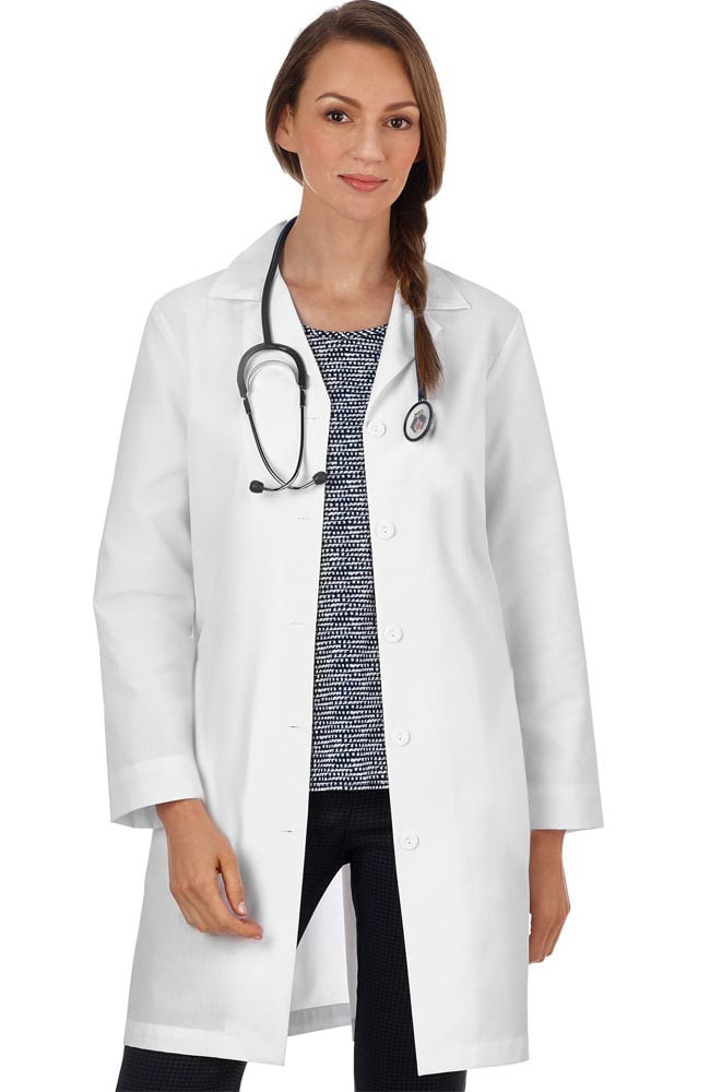 Microfiber Stretch labcoat ladies full sleeve with plastic buttons without pocket solid pleated (97 % polyester,3% Spandex) in 36 38 40 42 lengths