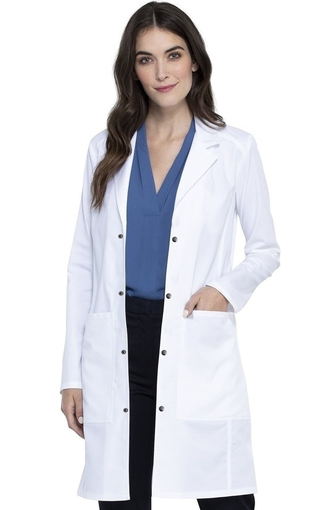 Microfiber Stretch labcoat ladies full sleeve with snap buttons 3 pockets solid pleated (97% polyester,3% Spandex) in 36 38 40 42  lengths