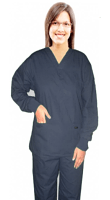 Microfiber Stretch Full sleeve with rib scrub set 4 pocket solid ladies (2 pocket top and 2 pocket pant)  in (97% POLYESTER, 3% SPANDEX)