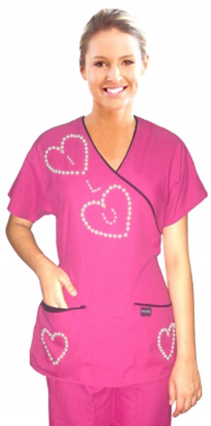 Microfiber Stylish top love heart style mockwrap top 3 pocket half sleeve (100% Polyester)