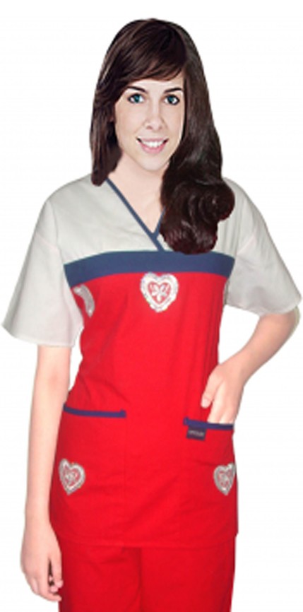 Microfiber Stylish top silver heart empire wrap style top 2 pocket half sleeve (100% Polyester)