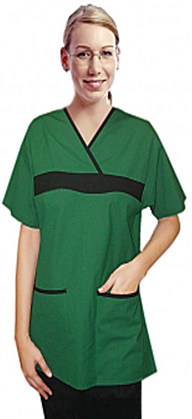 Microfiber Top 2 pocket ladies half sleeve fashion contrast style top solid (100% Polyester)