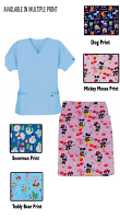 Printed Scrub Skirt Set 4 Pockets Ladies Half Sleeves (2 Pockets Top 2 Pockets Skirt in INTERLOCK STRETCH PRINTS