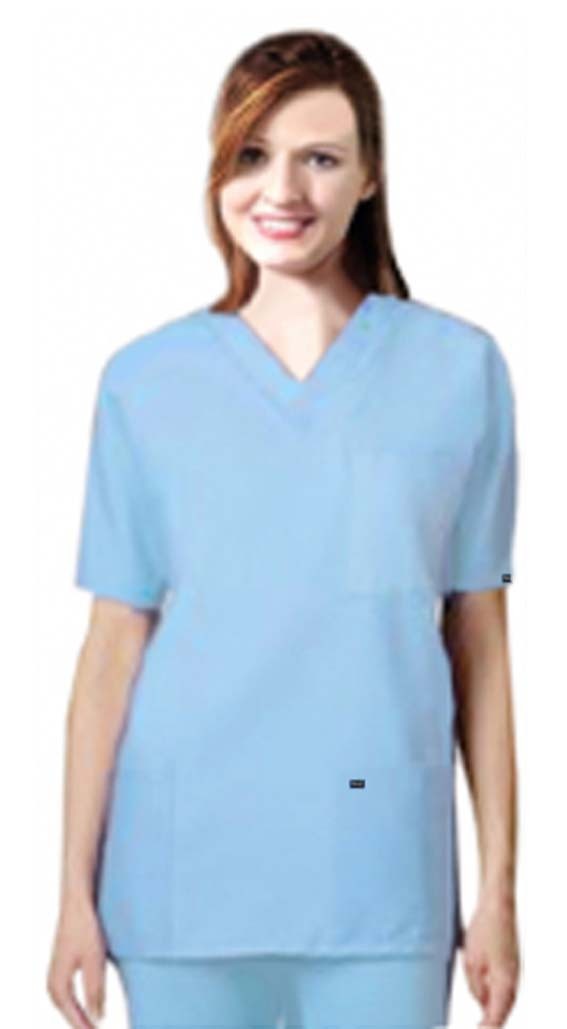Stretchable Scrub set 9 pocket unisex solid half sleeve ( Top 3 pkt with pencil pkts , pant 6 pkts with 2 side pkts , 2 back pkts & 2 Cargo pkt) in 35% Cotton 60% Polyester 5% Spandex