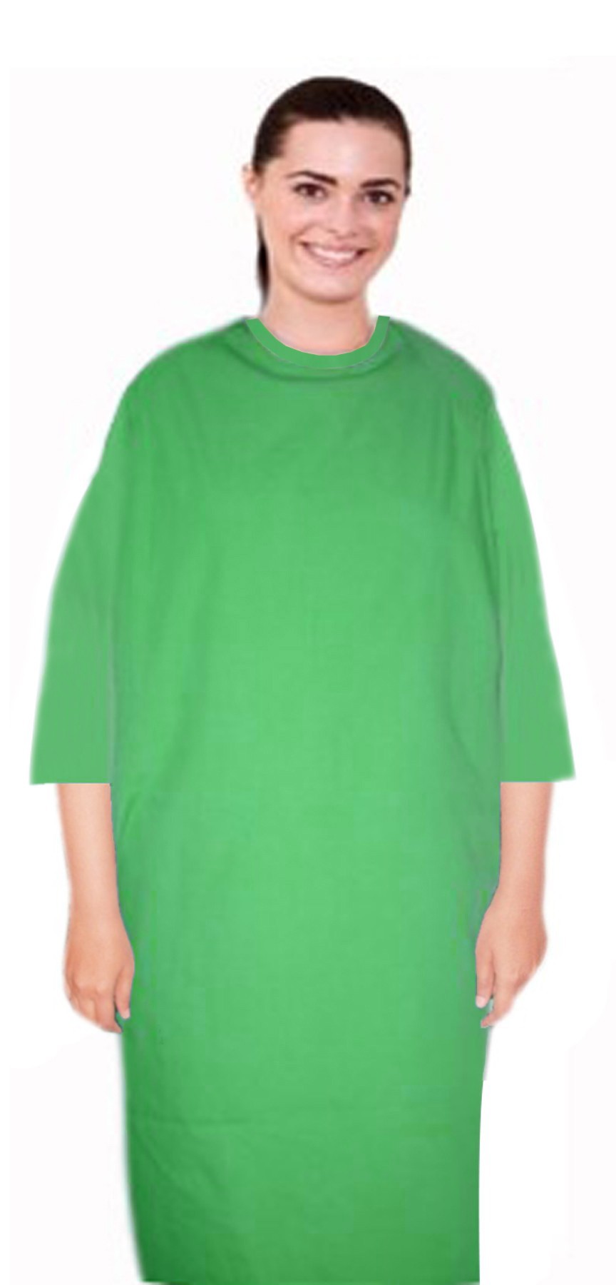 New Stretchable Patient gown back open 3/4 sleeve with matching piping, tie-able OR Velcro(+0.5) Sizes XS-9X. (35% Cotton, 60% Polyester, 5% Spandex)
