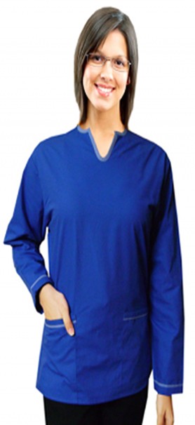 Stretchable Top 2 pocket ladies u neck full sleeve style solid in 35% Cotton 60% Polyester 5% Spandex