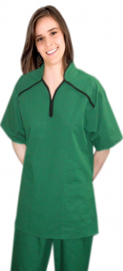 Stretchable Top 2 pocket m style half sleeve collar ladies scrub top in 35% Cotton 60% Polyester 5% Spandex