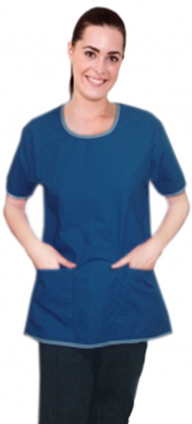 Stretchable Top 2 pocket round neck half sleeve with border piping style in 35% Cotton 60% Polyester 5% Spandex