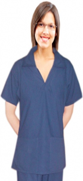 Stretchable Top v-neck collar style ladies 2 pocket top half sleeves in 35% Cotton 60% Polyester 5% Spandex