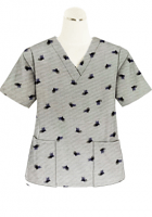 Top v neck 2 pocket half sleeve in Black Leaf Print, POPLIN FABRIC (65% POLYESTER, 35% COTTON)