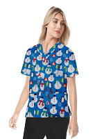 Snowman Print Scrub Set 4 Pockets Ladies Half Sleeves (2 Pockets Top and 2 Pockets Pant)