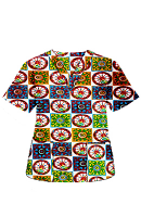 Top v neck 2 pocket half sleeve in Red wheel Print in POPLIN FABRIC (65% POLYESTER, 35% COTTON)