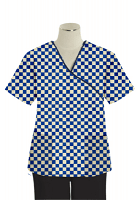 Top mock wrap 3 pocket half sleeve in Blue Square with black piping in POPLIN FABRIC (65% POLYESTER, 35% COTTON)