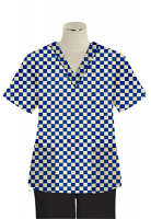 Blue Square Print Top v neck 2 pocket half sleeves in POPLIN FABRIC (65% POLYESTER, 35% COTTON)
