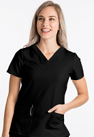 Stretchable Top v neck 2 pocket solid ladies half sleeve with pencil pocket in 35% Cotton 60% Polyester 5% Spandex