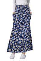 Cargo pockets ladies skirt A  Line Full Elastic waistband ladies skirt in Blue Fire Work Print
