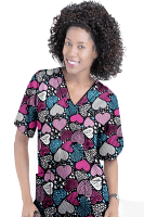 Magical Hearts Printed Top V Neck 2 Pocket Half Sleeves in POPLIN FABRIC 35% COTTON & 65% POLYESTER