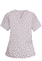 Printed scrub set 4 pocket ladies half sleeve pink and black flower print (2 pocket top and 2 pocket pant)