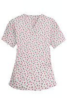 Red and Black flower Print Top v neck 2 pocket half sleeves in POPLIN FABRIC (65% POLYESTER, 35% COTTON)
