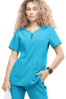Stretch Women's Scrub Top 4-Pocket Curved Neck with Zip in 35% Cotton 60% Polyester 5% Spandex