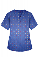 Top v neck 2 pocket half sleeve in Shapes Print in POPLIN FABRIC (65% POLYESTER, 35% COTTON)