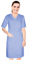 Stretch Nursing dress half sleeve elastic waist v neck with 3 front pockets below knee length (35% Cotton, 60% Polyester, 5% Spandex)