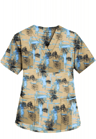 Printed scrub set 4 pocket ladies half sleeve Turquoise and Black Obstract art (2 pocket top and 2 pocket pant)