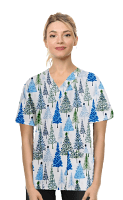Christmas Tree Printed Scrub Set 4 Pockets Ladies Half Sleeves (2 Pockets Top and 2 Pockets Pant)